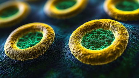 Microscopic view shows vibrant cells, highlighting life's complexity and detail.の素材