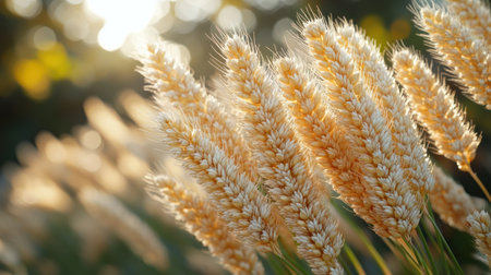 Wheat sways in the evening light, forming a peaceful agricultural scene.の素材