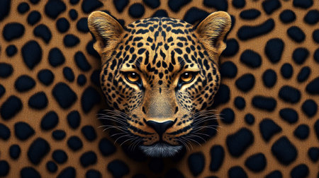 A dramatic close up reveals the piercing gaze of a leopard against a textured background.の素材