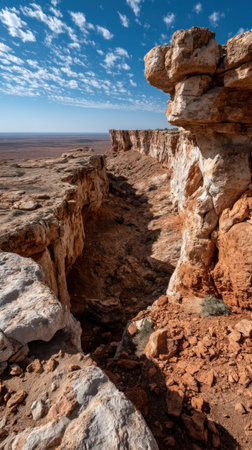Majestic cliffs soar above a vast desert, showing nature's artistry.の素材