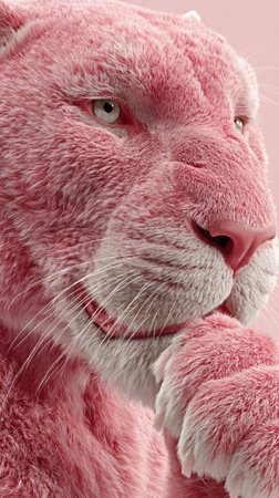 Majestic pink tiger displays a contemplative pose, set against a gentle pastel backdrop.の素材