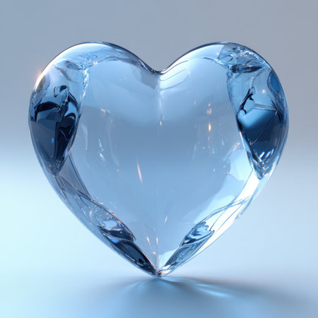 Heart shaped glass sculpture glimmers, capturing light and evoking affection.の素材
