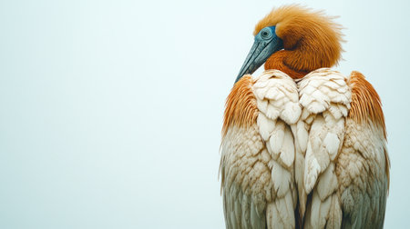 A large bird with unique feather patterns poses calmly, showing its beauty and grace.の素材