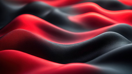 Smooth fabric undulates in deep red and black tones, creating a striking pattern and flow.の素材
