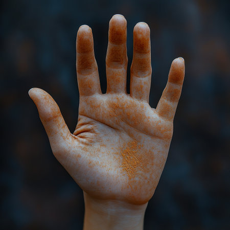 A hand displays various shades of orange, reflecting creativity and natural beauty in art.の素材