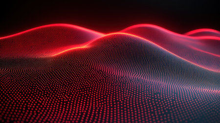 Colorful waves of dots undulate in a dark setting, forming a stunning visual display.の素材