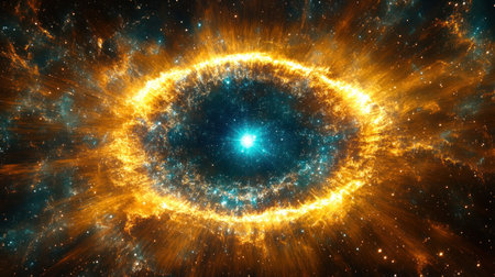 A stunning display of cosmic colors surrounds a bright star at the center of the universe.の素材