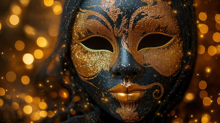 A dazzling mask with glittering patterns embodies mystery at a lively celebration.の素材