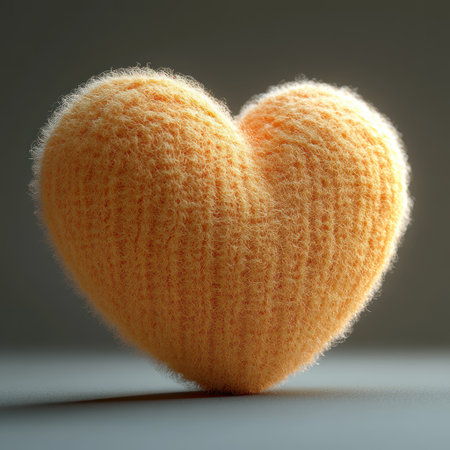 An adorable heart shaped object in soft orange sits gracefully on a smooth surface.の素材