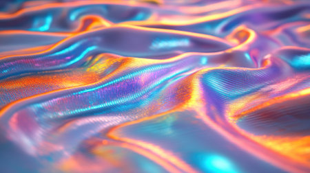 Silk fabric flows gracefully, showing vibrant colors and smooth textures in soft light.の素材