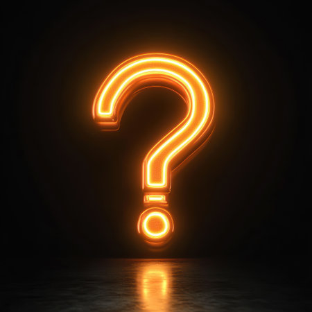 Bright question mark shines in a dark environment, inviting curiosity and contemplation.の素材