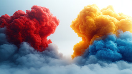 Colorful clouds swirl together, creating a surreal landscape at sunrise, inviting wonder.の素材