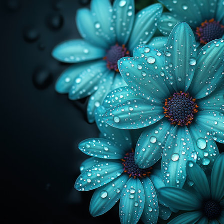 Bright blue petals glisten, celebrating nature's beauty in serenity.の素材