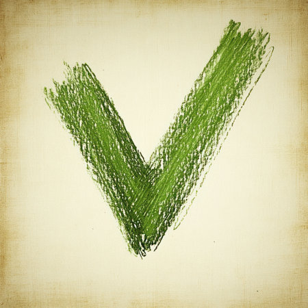 A large green checkmark stands out against a textured background, radiating energy.の素材