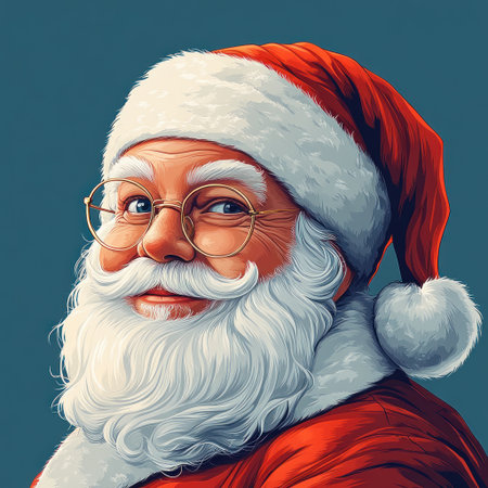 Jolly figure with white beard and red hat smiles warmly, embodying holiday spirit.の素材