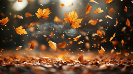 Leaves swirl in the air as autumn whispers, creating a tapestry of vibrant colors.の素材