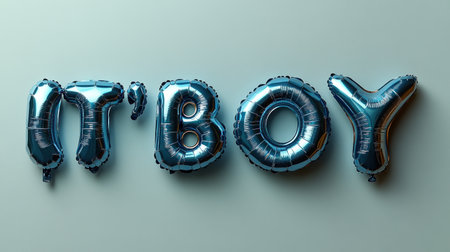 Shiny blue balloons form a joyful announcement for a baby boy celebration.の素材