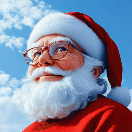 Joyful old man in a Santa suit embodies holiday spirit.の素材