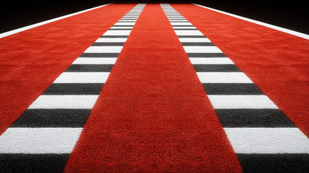 Bright red track ahead, adorned with bold black and white markings, sparks excitement.の素材