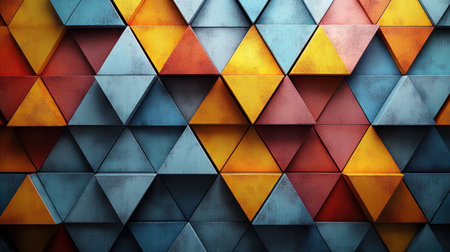 Colorful triangles form a captivating mosaic on a textured surface.の素材