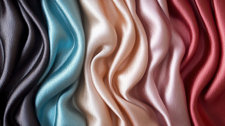 Vibrant silk fabrics in rich colors offer a stunning visual texture display.の素材