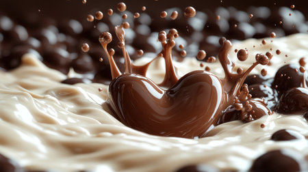 Chocolate flows into creamy goodness, creating a joyful splash.の素材