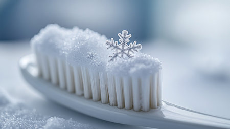 A snowy toothbrush adorned with a shimmering snowflake brings a wintery charm.の素材