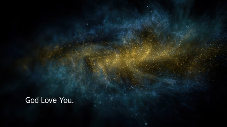 A celestial scene unveils a galaxy of sparkling stars and a message of love.の素材