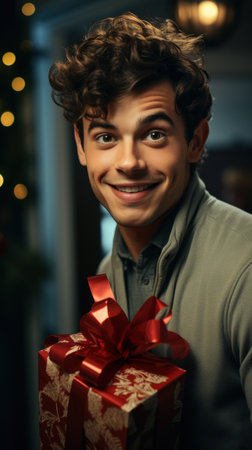 a man with a festive giftの素材