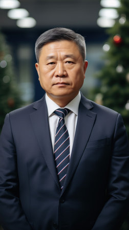 Asian man in a suit at a partyの素材