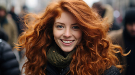 close-up photo of a redheaded girlの素材