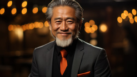 Asian man in a suit at a partyの素材