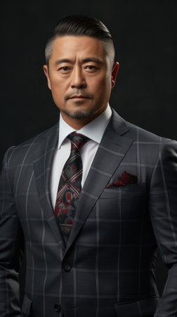 Asian man in a suit at a partyの素材