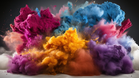 colorful rainbow holi paint color powder explosion isolated white wide panorama backgroundの素材
