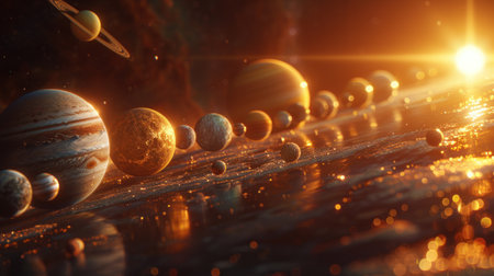 "Cosmic Ballet: A Majestic Dance of Planets Illuminated by a Distant Sun"の素材