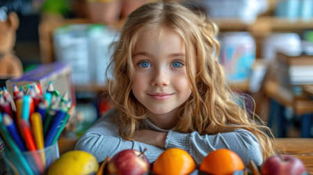 "Colorful Classroom Learning Environment with Fresh Fruits"の素材