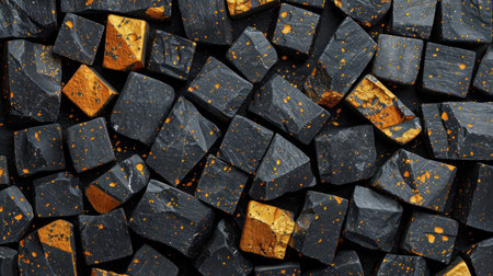 "Abstract Elegance: Golden Specks on Cube-Shaped Black Stones"の素材