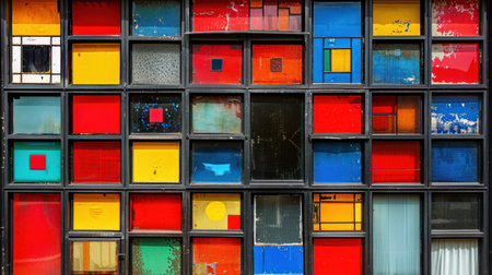 "Colorful Mosaic of Urban Windows: A Tapestry of City Life"の素材