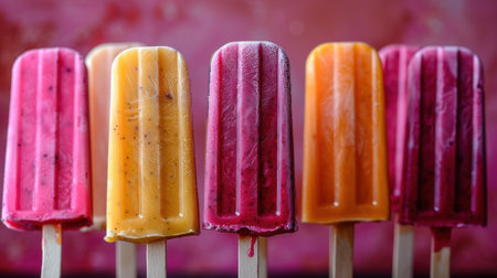 "Colorful Array of Refreshing Frozen Fruit Popsicles"の素材