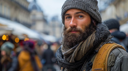 "Winter Market Bustle: A Vibrant Urban Tapestry Unfolds"の素材