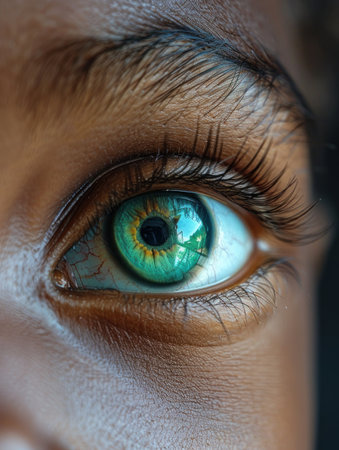 "Vivid Gaze: A Close-Up of a Striking Green and Blue Eye"の素材