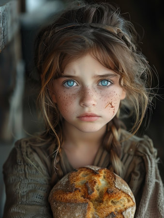 "Homemade Delight: Child's Hands Cradling a Rustic Loaf of Bread"の素材