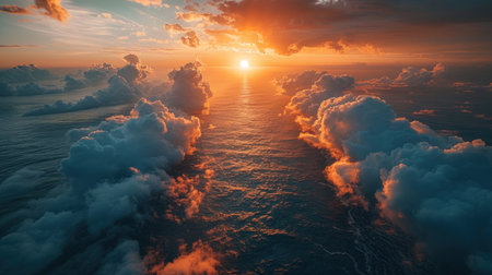 "Golden Horizon: A Breathtaking Sunset Above the Cloud-Capped Ocean"の素材