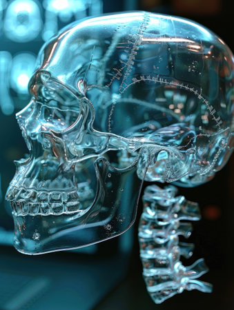 A transparent skull and spine model.の素材