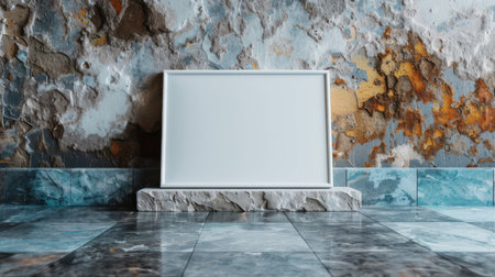 White frame against a weathered wall.の素材