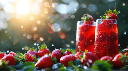 Strawberry-infused drink with fresh fruit.の素材