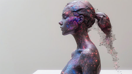 A woman, sculpted in intricate detail, is adorned with shimmering constellations.の素材