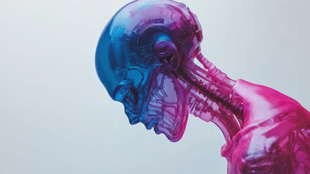 A striking sculpture captures the essence of contemplation in vibrant colors.の素材