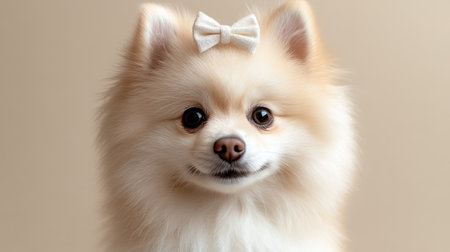 This delightful Pomeranian showcases its playful personality and fluffy coat.の素材