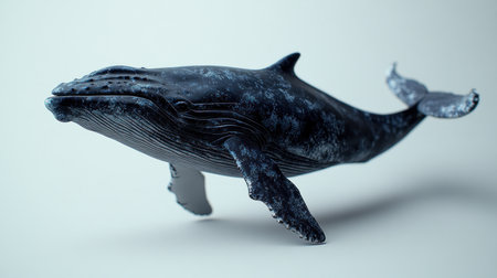 A beautifully crafted humpback whale elegantly swims through soft, tranquil waters.の素材